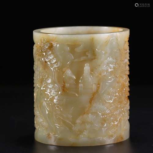 chinese hetian jade brush pot