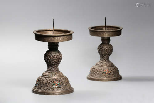 pair of chinese bronze candlesticks