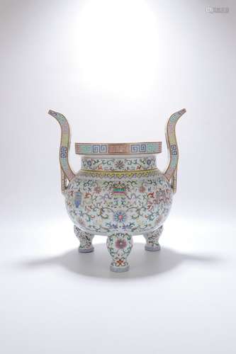 chinese famille rose porcelain tripod censer