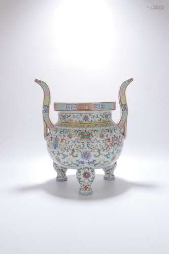 chinese famille rose porcelain tripod censer