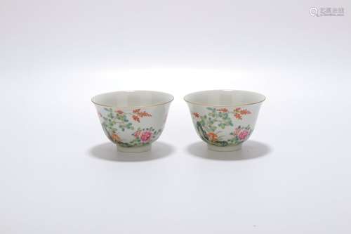 pair of chinese famille rose porcelain cups