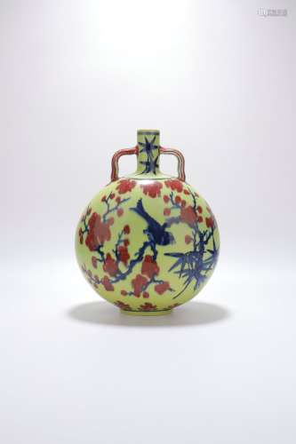 chinese blue and white underglaze-red porcelain moonflask