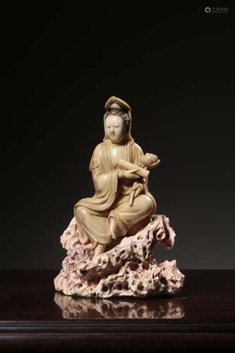 chinese shoushan stone seated guanyin statue