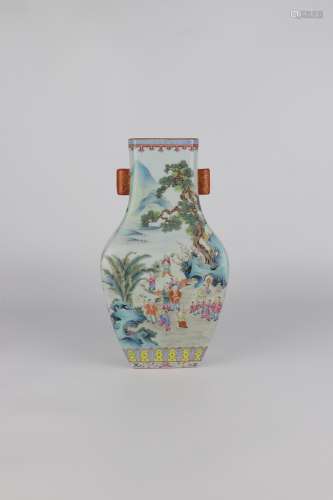 chinese famille rose porcelain handled vase