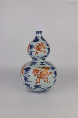 chinese blue and white underglaze-red porcelain gourd vase
