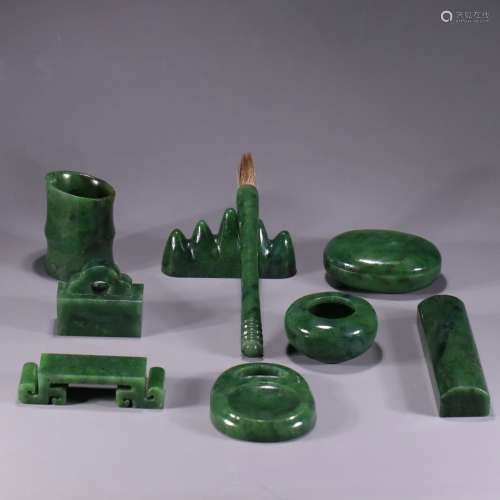 a group of chinese hetian green jade scholar's items