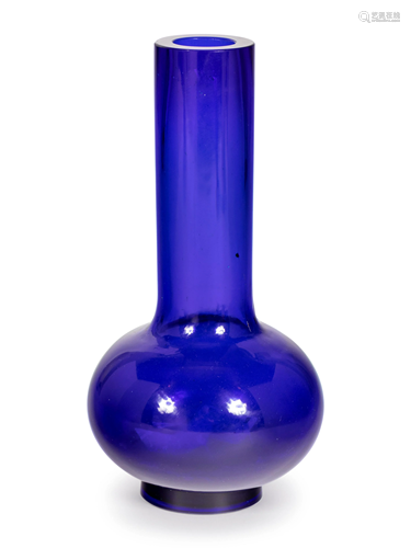 A Chinese Transparent Sapphire Blue Glass Bottle Vase