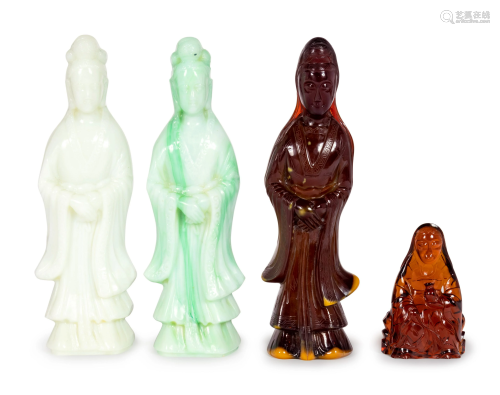 Four Chinese Glass Figures of Guanyin