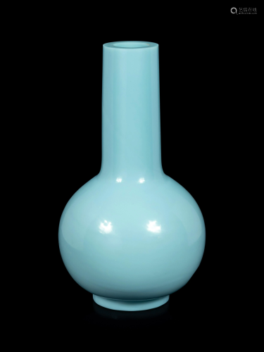 A Large Chinese Opaque Pale Blue Glass Bottle Vase