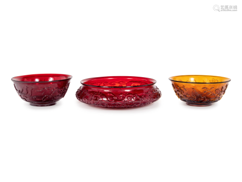 Three Chinese Carved Transparent Glass Vessels