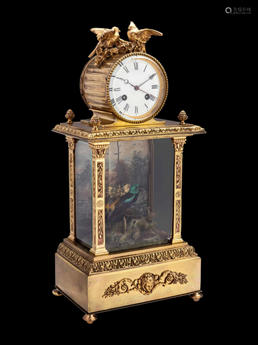 A French Gilt Bronze 'Singing Bird' Automaton Mantel