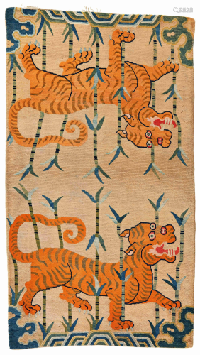 Tibet Sitting Rug with Tigers in Bamboo