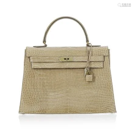 Hermès, sac Kelly 32 en crocodile porosus gris