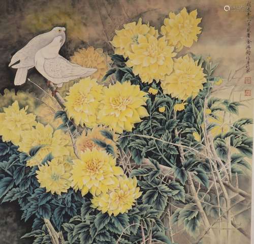 Chinese Ink Painting Of Flower And Bird - Jin Hongjun