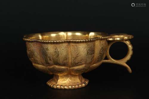 Chinese Bronze Gold Gilded Wine Cup