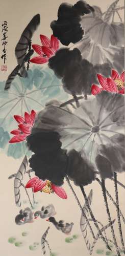 Chinese Ink Painting Of Lotus - Lou Shibai