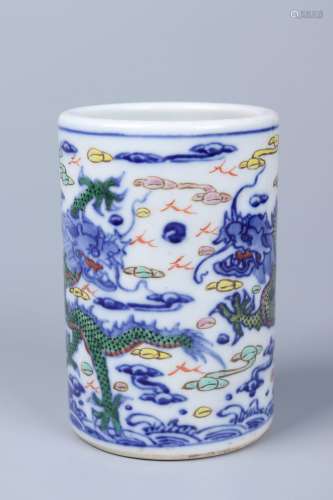 Chinese Qing Dynasty Qianlong Doucai Porcelain Brush Pot