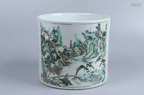 Chinese Qing Dynasty Kangxi Famille Rose Porcelain Brush Pot