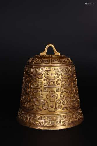 Chinese Bronze Gold Gilded Bell