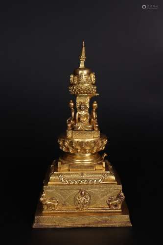 Chinese Bronze Gold Gilded Pagoda