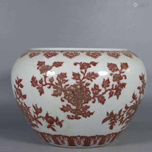 Chinese Qing Dynasty Yongzheng Underglazed Red Porcelain Vat