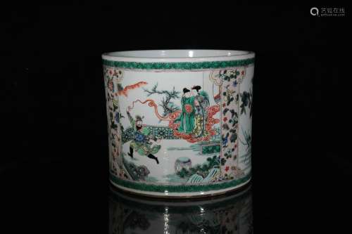 Chinese Qing Dynasty Kangxi Verte Rose Porcelain Brush Pot