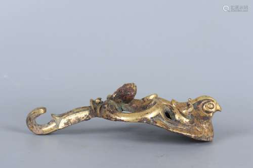Chinese Bronze Gold Painted Hook