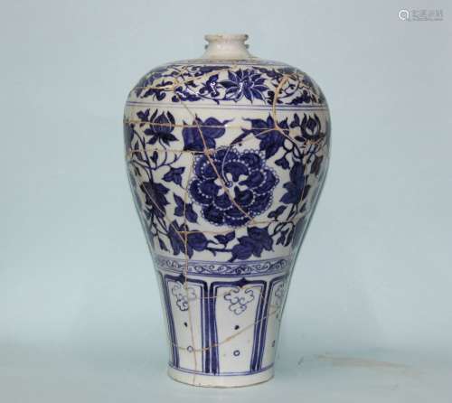 Chinese Yuan Dynasty Blue And White Repaired Porcelain Plum ...