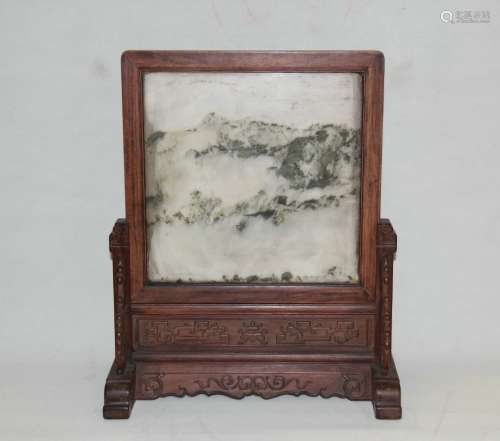 Chinese Qing Dynasty Huanghuali Wooden Screen Inlaid Marble ...