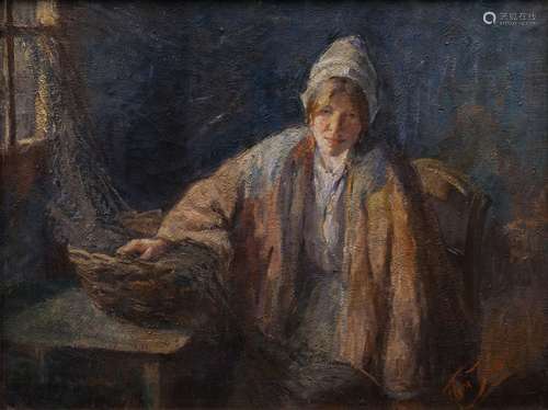 Flora Zenker (1876 - 1916). Young Dutch Woman by a Table.