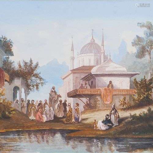 French Orientalist active mid 19th cent. A Mosque by the Wat...