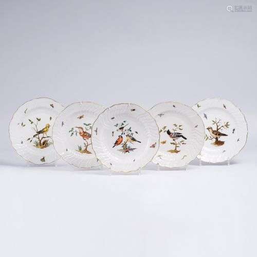 A Set of 5 Plates with 'Bird on Branch'.