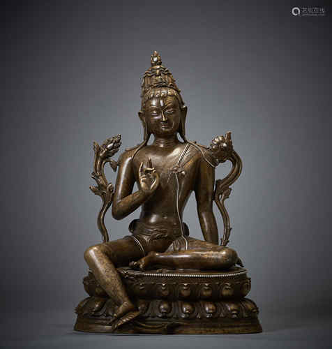 Alloy copper inlaid with silver Guanyin Bodhisattva, Qing Dy...