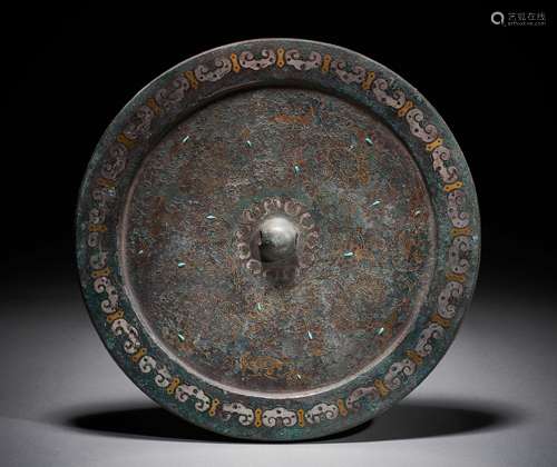 Gold, silver and bronze mirror, Han Dynasty