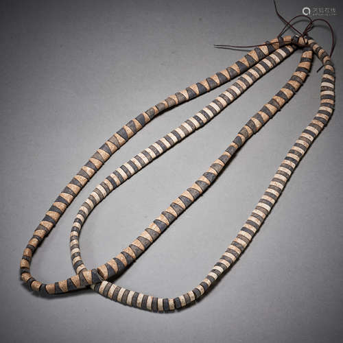 Two strings of chicken bone white coal necklace, Liao Dynast...