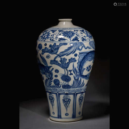 Blue and White Plum Bottle, Yuan Dynasty, China