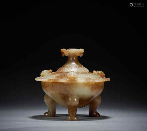 Ancient Hetian jade three-legged fumigation stove