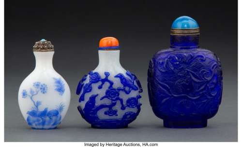 A Group of Three Chinese Glass Snuff Bottles, Qing Dynasty 3...