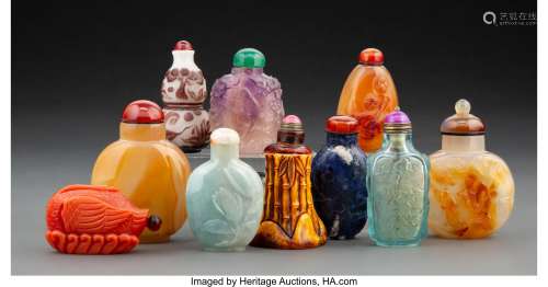 A Group of Ten Chinese Snuff Bottles Marks: four-character Q...
