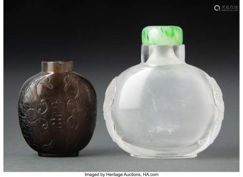 Two Chinese Carved Rock Crystal Snuff Bottles 2-3/8 x 2-3/4 ...