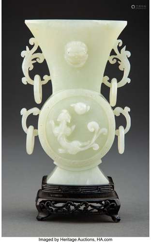 A Chinese Carved Celadon Hardstone Vase 6-1/4 x 3-3/4 x 2-1/...