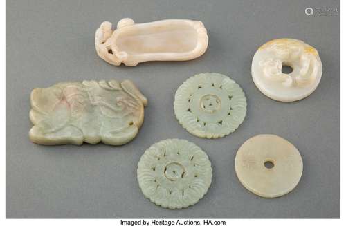 A Group of Six Chinese Carved Jade Articles 3-5/8 x 2-1/4 in...