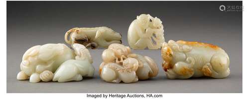 A Group of Five Chinese Carved Jade Animals 1-3/4 x 3-5/8 x ...