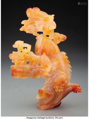 A Chinese Carved Agate Fish-Form Vase 9-1/4 x 6-3/4 x 3-1/2 ...