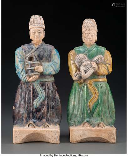 A Pair of Chinese Ming Dynasty Glazed Earthenware Figure of ...