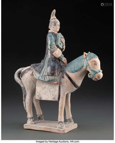 A Chinese Ming Dynasty Glazed Earthenware Figure of Horse an...