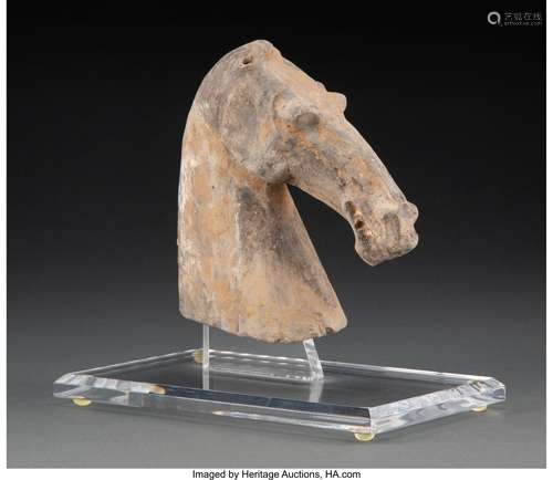 A Chinese Pottery Horse Head Figure 6-1/4 x 6-1/2 x 2-1/4 in...