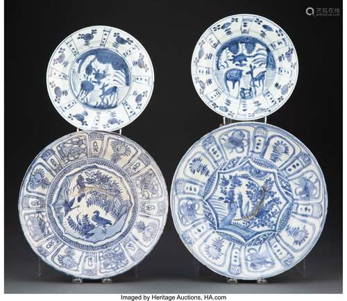 A Group of Four Blue and White Nanking Cargo Plates 2-1/2 x ...