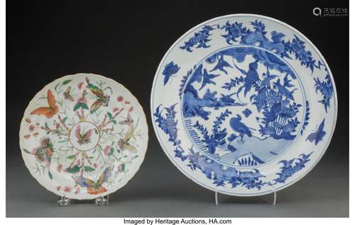 A Chinese Blue and White Dish and a Chinese Enameled Porcela...