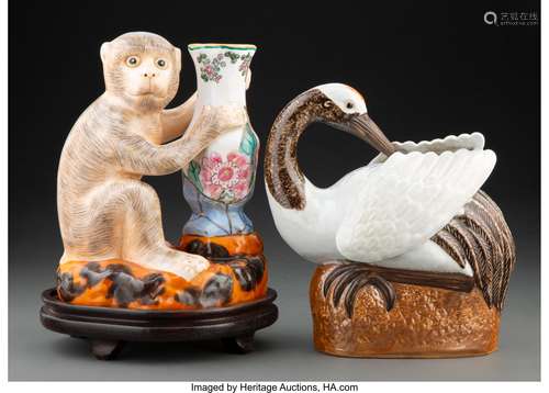 Two Chinese Export Porcelain Figures Marks to each: four-cha...